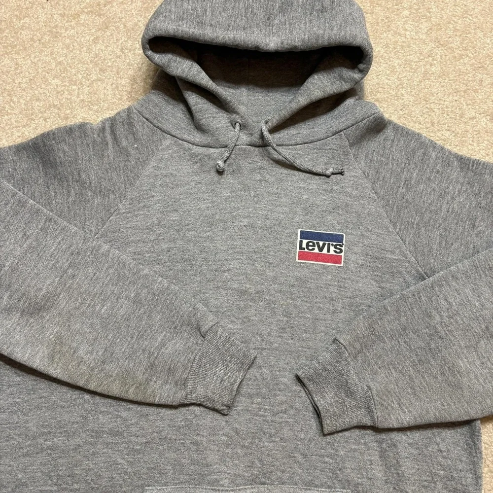 Vtg 80s Levi's Hoodie Sweatshirt Mens Medium Gray Made USA Chest Logo White Tab